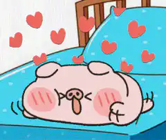 sleeping pig surrounded by hearts