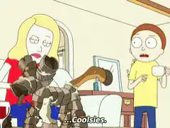 Beth holding a pile of Coolsies while Morty reacts