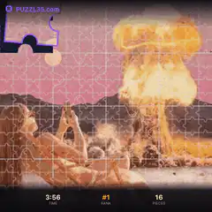 woman taking selfie with nuclear explosion
