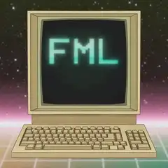 Retro computer screen displays FML then sad face