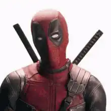Deadpool makes a heart and peace signs