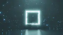 Glowing wireframe cube rotating