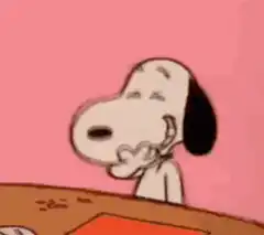 Snoopy thinking with hand on chin