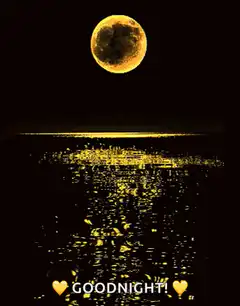 Golden moon over water with goodnight text