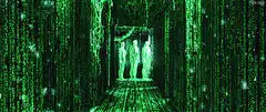 Matrix code tunnel with figures
