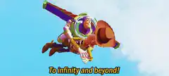 Buzz Lightyear and Woody flying