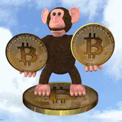 3D monkey holding bitcoin coins
