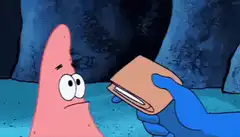Patrick Star denies wallet to Blue Starfish