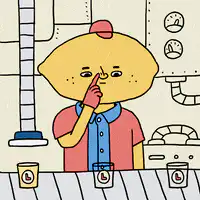 Lemon character thinking with finger on nose