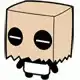 Paper bag head character shrugging