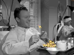 Man eating food with animated flames