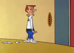 George Jetson presses elevator button