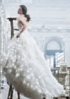 Woman in sparkling white wedding dress