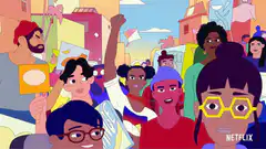 Diverse crowd marching and protesting