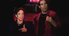 Jim Carrey and Bob Odenkirk pointing at each other