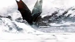 Dragon flying over snowy mountains