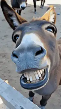 Donkey showing teeth close up