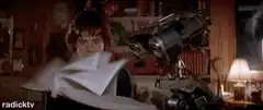 Robot reads book with fire breath