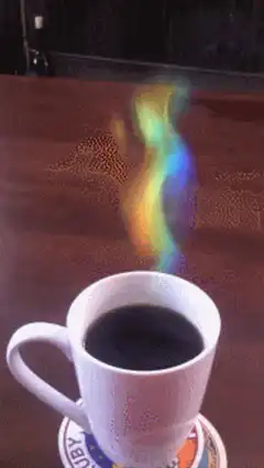 Rainbow steam from coffee