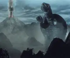 Gamera roaring at a volcano