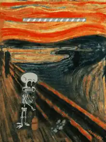 skeleton smoking on bridge