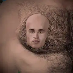Hairy man with faces in armpits