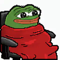 Pepe sitting in a chair wrapped in a red blanket
