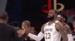 LeBron James high fives teammate