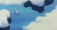 Lapras and Pidgey flying over the ocean