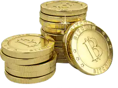 Gold Bitcoin coins with sparkles