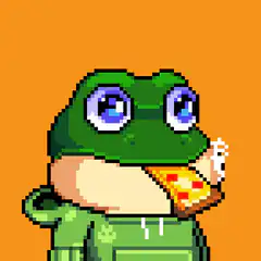 pixel art frog eating pizza