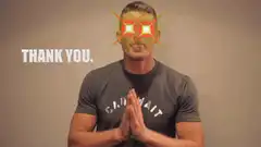 Man with glowing eyes saying thank you