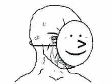 Smiley face on a head with a knife