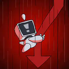 Robot falling down with red arrow