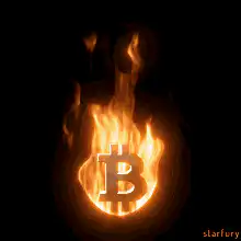 Bitcoin symbol engulfed in flames