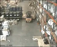 Forklift crashes into warehouse shelves