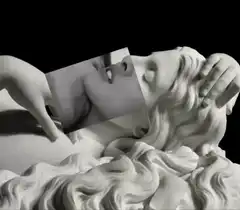 Statue with kissing photo overlay