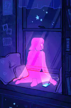 glowing pink girl on windowsill