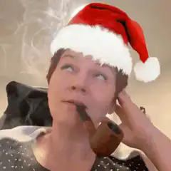 woman smoking pipe in santa hat