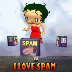 3D Betty Boop surrounded by Spam cans