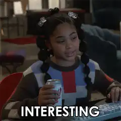 Girl holding drink saying interesting