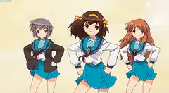 Haruhi Suzumiya and friends pose