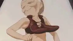 Old man wearing a shoe as a bra