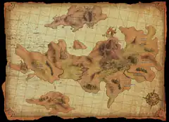Fantasy world map with regions and landmarks