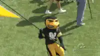 Bama Bird mascot dancing on football field