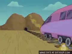 Pink train crashes into tunnel