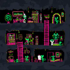 neon pixel art house interior