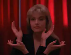 Four-Handed Woman Red Curtains