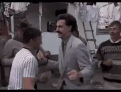 Borat fighting in the street