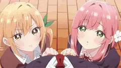 Two girls nuzzling a boy's tie